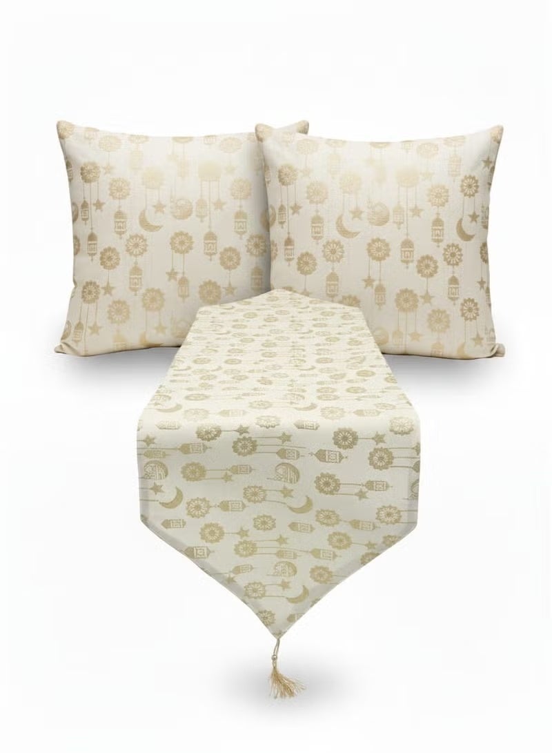 Ramadan 3 piece decor set (2 cushion covers + table runner) with a modern Islamic design - Image 4